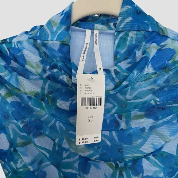 Anthropologie The Maya Ruched Cowl-Neck Dress Mesh Edition Blue Floral Dress - Picture 10 of 16